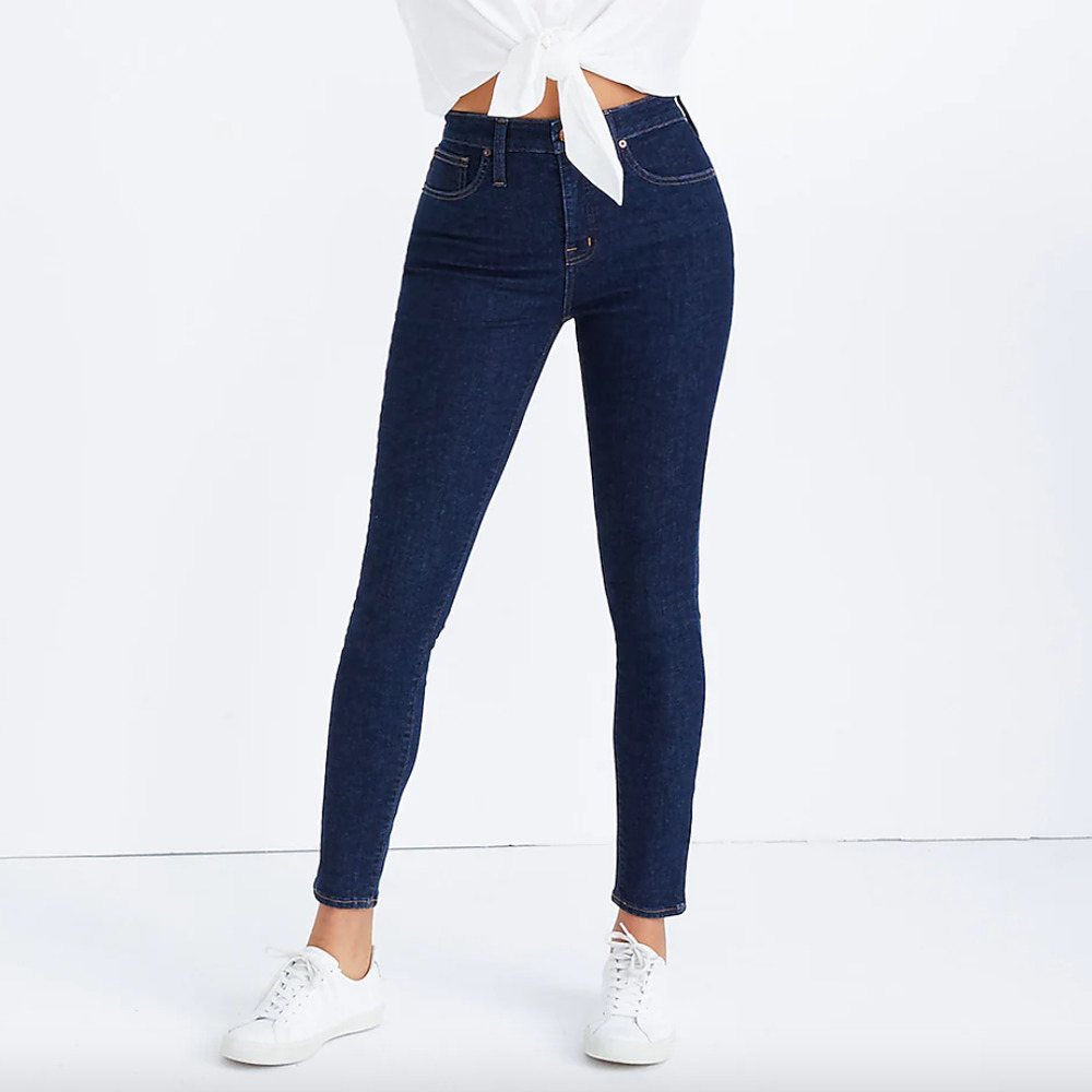 Madewell Cotton Blend Curvy High Rise Dark Wash Raw Hem Skinny Jeans • Size 2 🗣